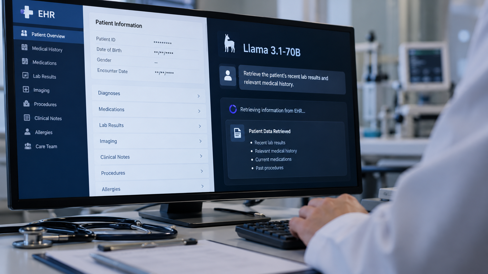 Researchers tested Llama-3.1-70B for retrieving patient data from electronic health records