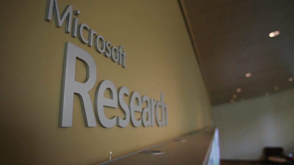 Microsoft Research sign on a wall